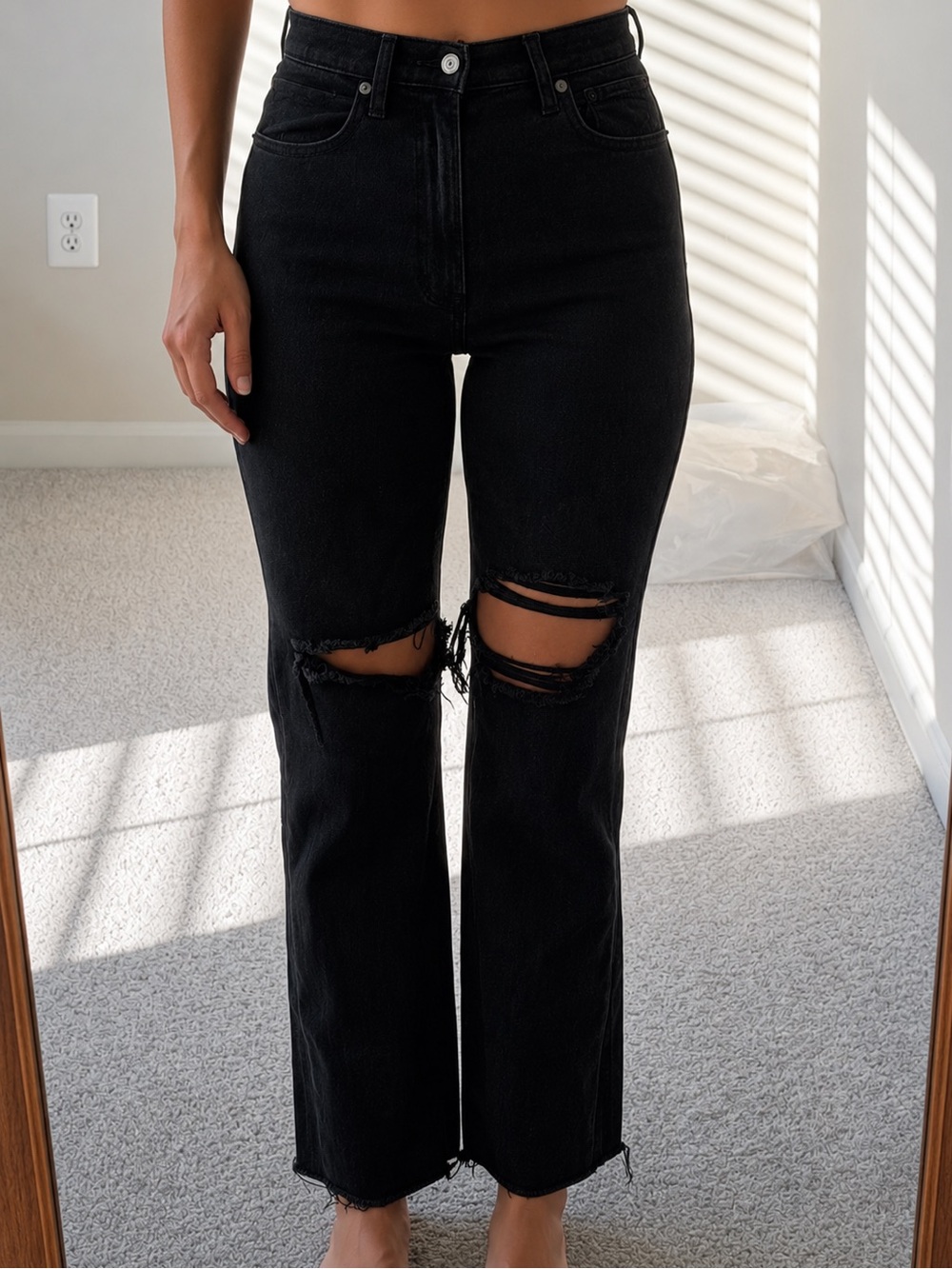 Abercrombie & Fitch Black Straight-Leg Distressed Ankle Jeans